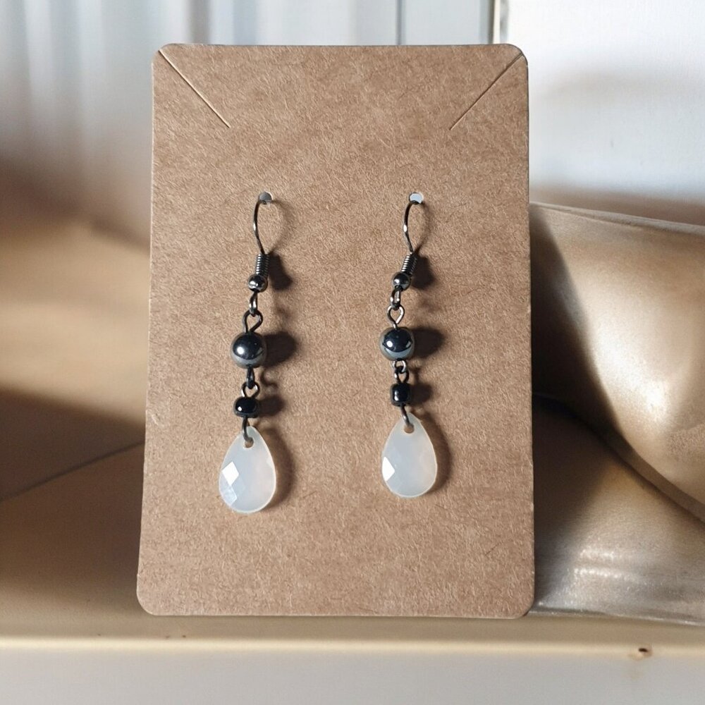Handmade Black Bead and Teardrop Earrings Hooks Drop Dangle Jewelry for Women